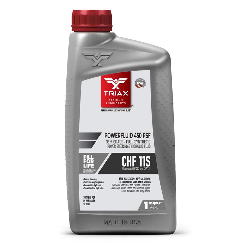 TRIAX Powerfluid 450 PSF - CHF 11S Long - Life Synthetic Hydraulic & Power Steering Fluid Compatible with Audi, Bentley, BMW, Chrysler, Dodge, Jeep, Mercedes-Benz, Mini, Porsche, and VW (1 Quart) - Image 1